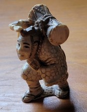  Vintage Resin Japanese Style Figurine  Netsuke  Okimono Style Traveler Man Mask picture
