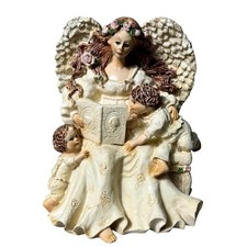 Angel Reading to Children Figurine Heavy Sculpted Floral Wings Cottagecore 5