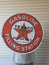  HUGE VINTAGE TEXACO GASOLINE FILLING STATION PORCELAIN DEALERSHIP SIGN 29