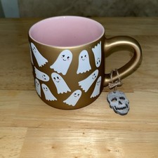 Primo Design Ceramic Halloween Coffee Tea Mug Cup Gold With White Ghosts Sh55 picture