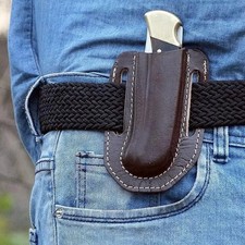 Handmade Brown Leather Sheath Vertical Belt for Buck 110 Folding Pocket Knife picture