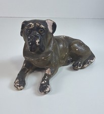 ANTIQUE / VINTAGE 1882? CHALKWARE BULL MASTIFF DOG W/ GLASS EYES picture
