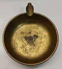 Antique Vintage Brass Cigar Ashtray with Bugle Horn Fox Hunting Unique EUC Piece picture