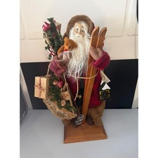Lynn Haney Collection Handcrafted Skiing Santa Claus Plaid Coat Wood Base COA picture