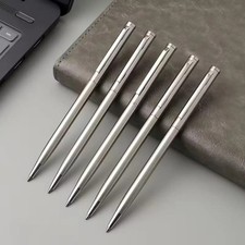 5pcs Elegant Silver Stainless Steel Ballpoint Pens Medium Nib Twist-Top Smooth picture
