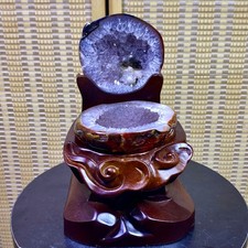 2.95LB Natural Amethyst Geode Quartz Crystal Cornucopia Mineral Specimen +Stand picture