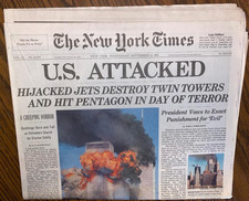 U.S. ATTACKED New York Times NYT Newspaper 9 11 01, Sept 12, 2001 New Condition picture
