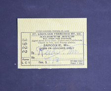 1945 SL-SF / Frisco Railroad ticket stub, Sarcoxie, Missouri to Reeds, Missouri picture