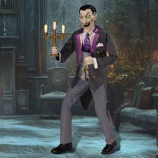 6Ft Animated Vampire Butler w/ LED Eyes & Sound Halloween Animatronic Prop picture