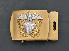 Vintage US Navy Military Brass Belt Buckle, Eagle & Shield Anchors Insignia picture