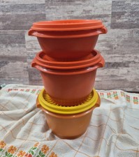 Vintage Tupperware Servalier Containers with Lids (Set of 3) Orange & Yellow picture