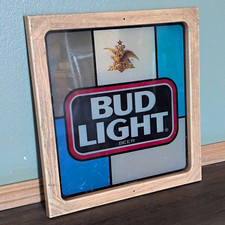 Vintage Budweiser Bud Light Framed Sign w/ Bud Light Logo, Breweriana picture