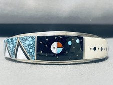 6 INCH WRIST INSANE SPIDERWEB VINTAGE NAVAJO STERLING SILVER TURQUOISE BRACELET picture