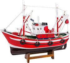 SAILINGSTORY Wooden Fishing Boat Model Ship Decor Red picture