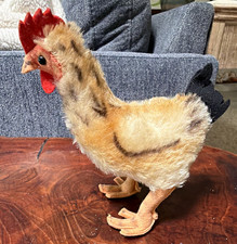 Vintage Steiff Fuzzy Plush Chicken Figurine Mixed Materials Red Comb Black Tail picture