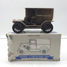 Vintage Limited Edition Ford Model A Delivery Van Brass Coin Bank w/ Key Box picture