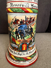 German Lidded Beer Stein regt 14Karlsruhe 1905-07 Pewter Lid Horseback picture