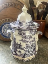 Antique Podmore Walker Mulberry Transferware Lidded Sugar Bowl Ironstone 1840s picture