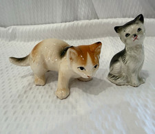 Vtg Japan Ceramic Cat Figurines - Calico & Gray/White Kittens Kitsch Decor picture