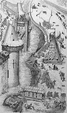 Fortifications siege from time of Crusades Besiegers have set up w- Old Photo picture