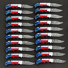 Lot of 40 Pcs Handmade Damascus Steel Folding Knives, Pocket Knives With Sheaths picture
