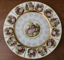 Vintage Continental Porcelain Cabinet Plate Courting Couples Gold Gilt 10.75
