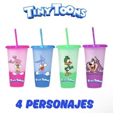 Tiny Toons Color Changing Cups Set of 4 w/ Lid Straw 700ml BPA Free picture