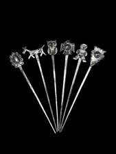 RARE VINTAGE NAVAJO FRED HARVEY ERA HOR D'OEUVRE STERLING SILVER SKEWER SET OF 6 picture