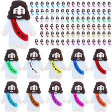 100 Pcs Little Jesus Figures –Rubber Mini Jesus Figurines in Bulk Christian Tiny picture