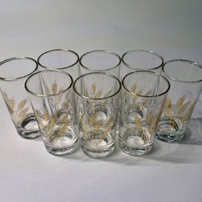 Set of 8 Vintage Homer Laughlin Juice Glasses Golden Wheat 22K Gold Trim 4 oz picture
