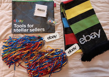 Ebay Branded Lot Pin Keychain Scarf Pompoms Zippered Pouch Rainbow Stripe Check picture