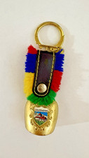 Vintage Liechtenstein Brass Miniature Cow Bell Germany Crest Keychain 3