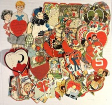Lot 52 Vintage Valentines cards - mechanical, cats, dogs, children, clowns picture