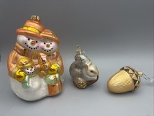 VTG 3 Christmas Glass Blown Ornaments Large Snowman Family Squirrel Pinecone picture