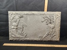 Vintage Cast Metal Long Bow Hunter Memorial Plaque Sign Marker Whitetail Deer picture