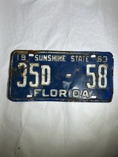 Vintage 1963 Florida Blue License Plate Tag 35D 58 Gas Oil Garage Shop Mancave picture