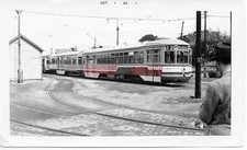 4A482 RP 1940s/60s CTS CLEVELAND RWAY CAR #5023 DETROIT AVE ROCKY RIVER STATION picture