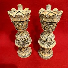 2 Vintage 1999 Resin Decorative Crown Chess Pieces 6” x 2”  picture