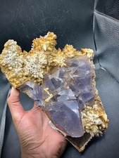 Rare 1.7kg Natural Light Purple Fluorite with Orange Calcite Crystal Specimen picture