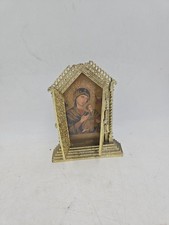 ANTIQUE GOLD TONE METAL RELIGIOUS LADY OF PERPETUAL HELP TRIPTYCH picture