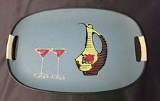 Vintage Tilso Japan Serving Tray Teal MCM Wine Cocktail Motif Circa 1960's picture