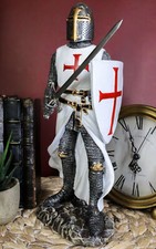 11.5 Inch Tall Holy Crusader Knight Holding Sword And Shield Figurine Statue picture