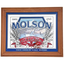 VTG Molson Canadian Beer MIRROR SIGN Wood Framed 20x16 Brewery Bar Pub Decor EUC picture