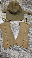 WW2 - US NAVY Khaki Canvas Gators, & Wool Winter Pilots/Deck Crew Hat  picture