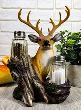 Ebros Rustic Woodlands Wild Deer Big Buck Bust Salt & Pepper Shakers Holder picture