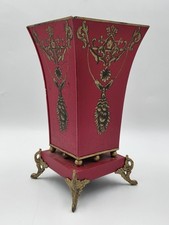 Antique 1940 Hollywood Regency Red Gold Toleware Planter Cachepot Louis XV Style picture