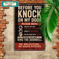 No Soliciting Before You Knock Door Warning Metal Tin Sign picture