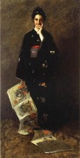 Oil painting The-Japanese-Book-William-Merritt-Chase-oil-pain noblelady portrait picture