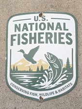 VINTAGE 1950'S U.S. NATIONAL FISHERIES PORCELAIN SIGN 8