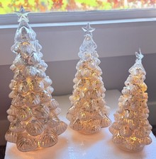 Valerie Parr Hill Illuminated Snow Tipped Trees SILVER w/ Pearls Timer Set of 3 picture